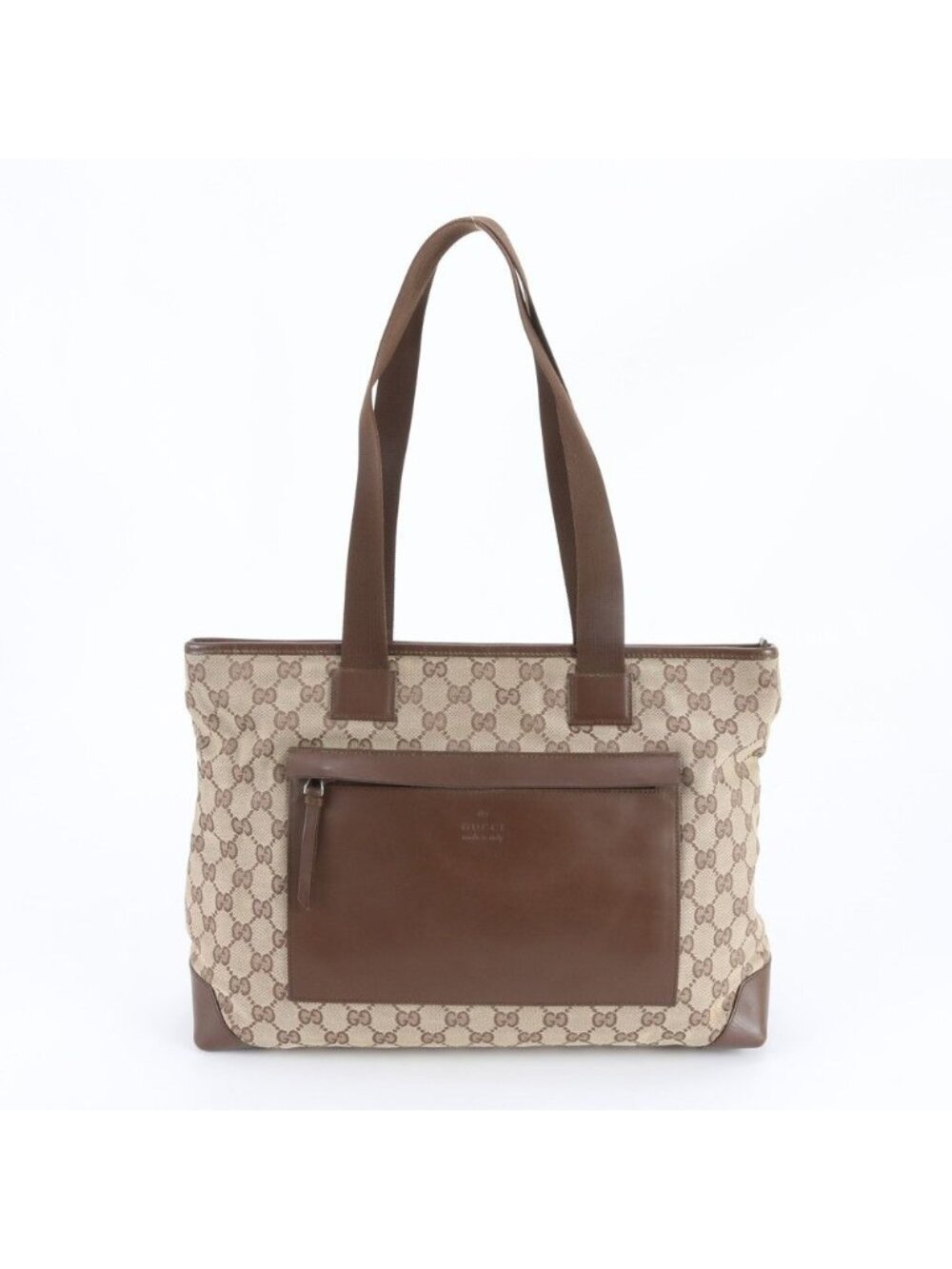 Gucci GG Canvas Leather Tote Shoulder Hand Brown